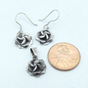 Vintage Rose Mexico 925 Drop Earrings & Pendant